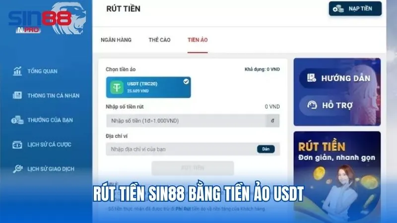Chi tiết các bước rút tiền tại Sin88 bằng tiền ảo